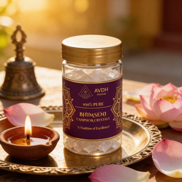 Bhimseni Camphor 80g Jar |100% Pure Kapoor Crystals for Puja, Aarti & Havan | Long-Lasting Fragrance | for Diffuser & Air Freshening (80 GMS)