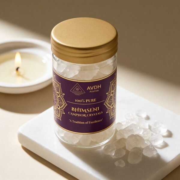 Bhimseni Camphor 80g Jar |100% Pure Kapoor Crystals for Puja, Aarti & Havan | Long-Lasting Fragrance | for Diffuser & Air Freshening (80 GMS)