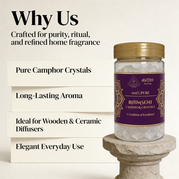 Bhimseni Camphor 80g Jar |100% Pure Kapoor Crystals for Puja, Aarti & Havan | Long-Lasting Fragrance | for Diffuser & Air Freshening (80 GMS)